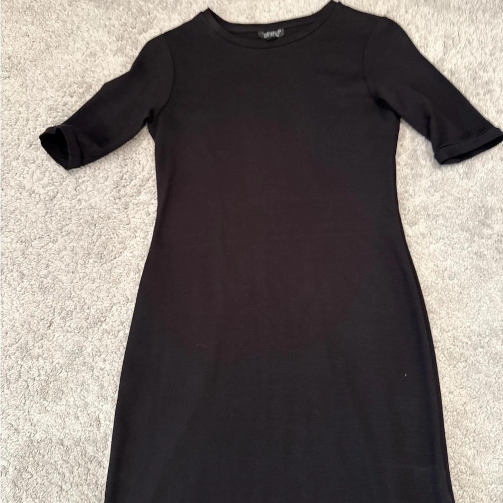 Topshop Black Sheath Dress with Crew Neck and 3/4 Cuffed Sleeves